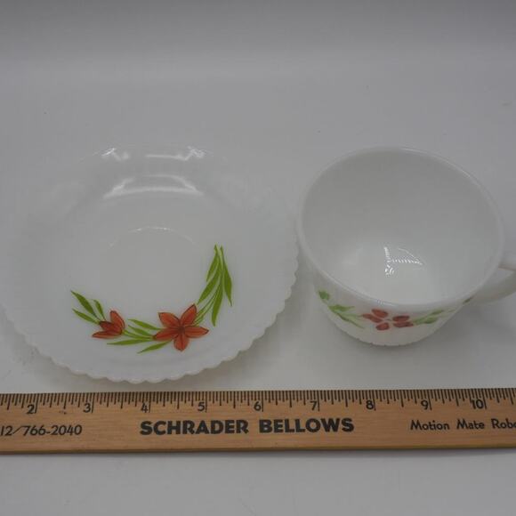 Macbeth Evans Monax Petalware Florette Red Floral Teacup & Saucer Lot of 2 - Picture 4 of 6